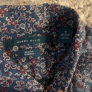 Perry Ellis Slim Fit Stretch Floral Short Sleeve Button Up M